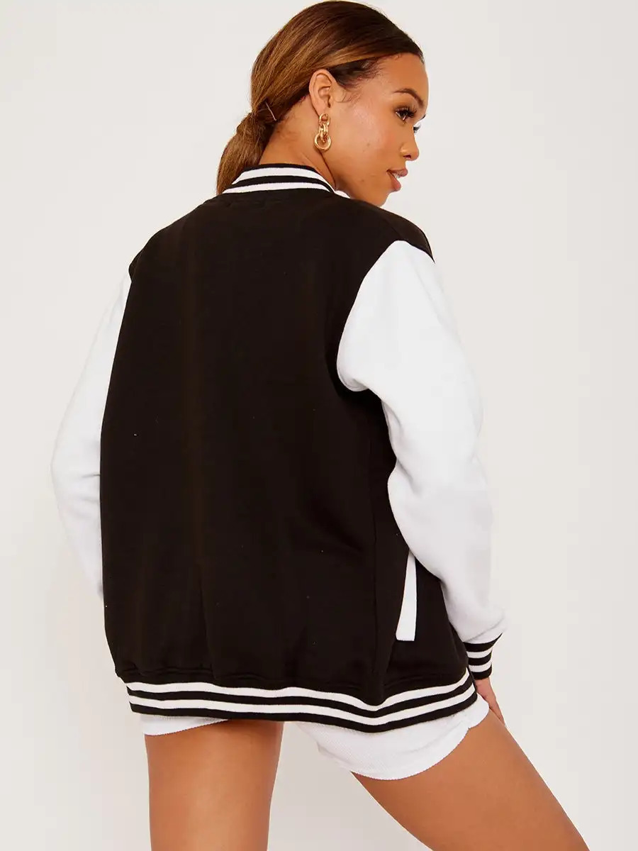 Solid color baseball uniform womens Korean button coat hiphop oversized clothing casual fashion wool jacket 250409