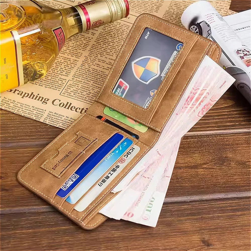 Mens wallet leather Billfold ultrathin fashionable denim credit cardID holder inserts coin y business folding 250408