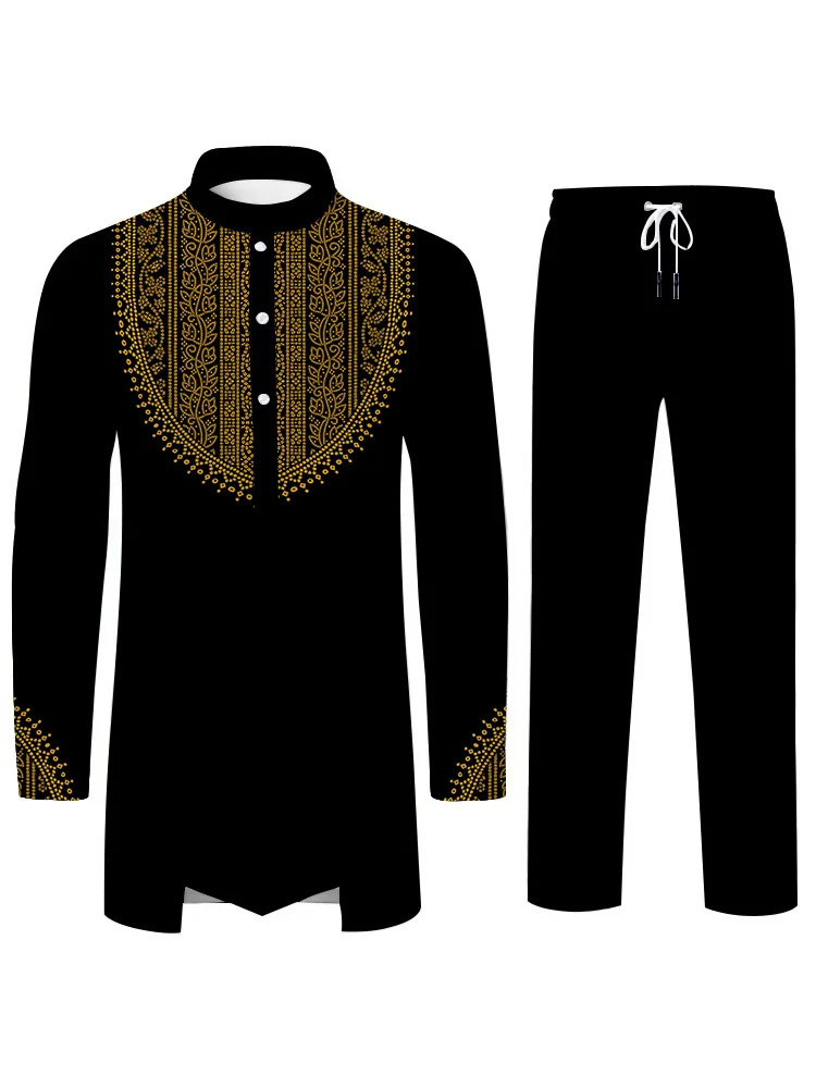 Fashionable ethnic cultural style mens personalized 3D printed pattern Islamic Muslim suit loose fit breathable twopiece n 250409