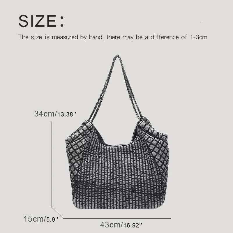 Large Capacity Tote Bags For Women Designer Handbags And Purses 2023 New In Denim Cloth Embroidery Rhombus Chain Shoulder