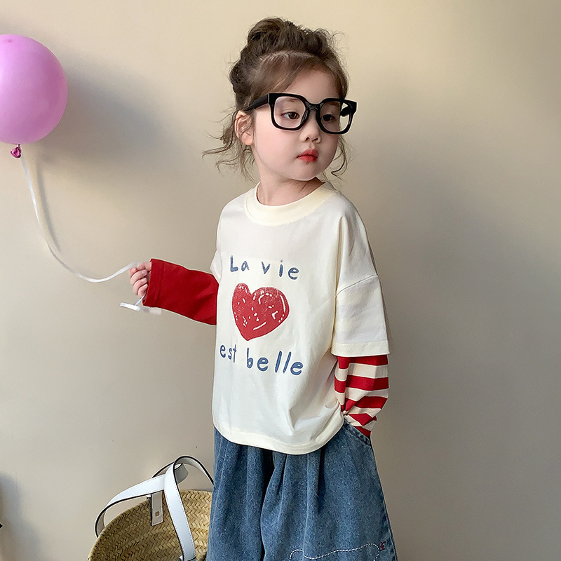 Ddmyshoesvip Girl S Fake Two Long Sleeved T Shirt Children S And Autumn Outfit New Casual Cartoon Top Baby Girl S Spring Base Shirt