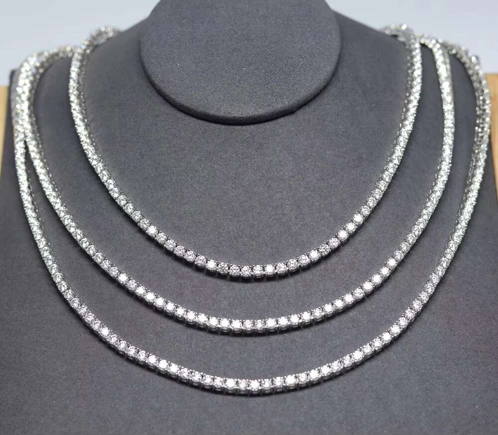 Hip Hop Iced Out D Color White VVS 925 Sterling Silver 3mm 4mm 5m Moissanite Diamond 16/18/20/22/24 Inches Tennis Chain Necklace