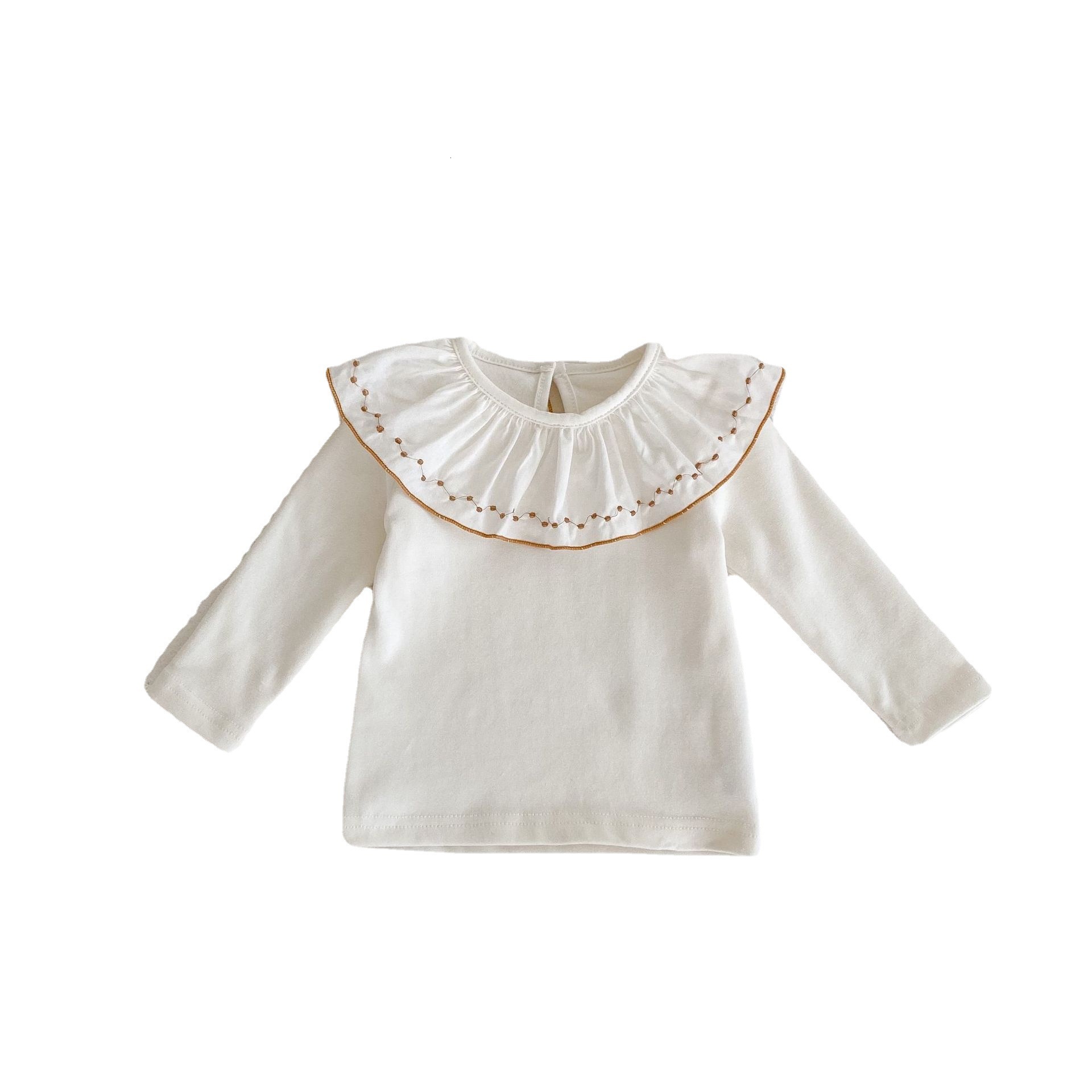 Ddmyshoesvip Baby And Toddler T Shirt Autumn New Style For Baby Girls With Embroidered Lotus Leaf Collar As The Base White Versatile Top