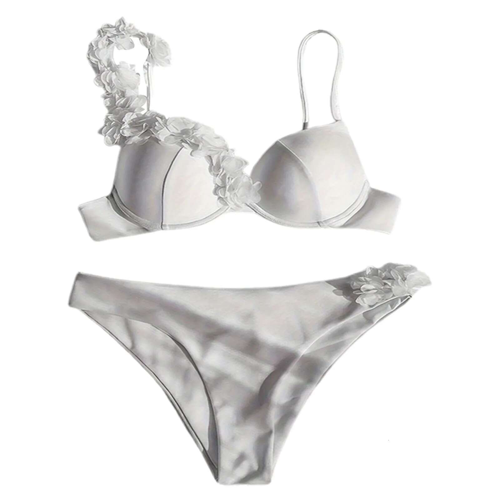 Dongdumaoyi Sexy White Flower Push Up Bikinis Sets Two Pieces Solid Swimsuit Bikini Bathing Suit Swimwear Biquini Bather