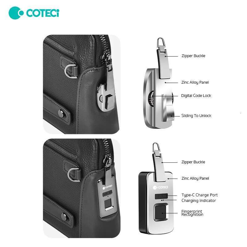 Handbag Genuine Leather Password Fingerprint Unlock Men's Anti-Theft Business Clutch Bag