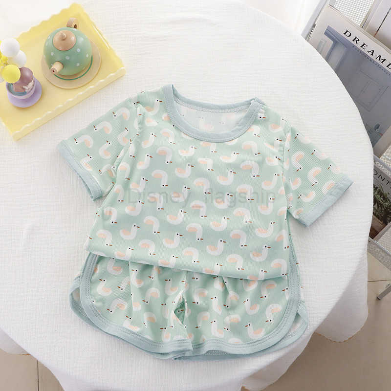 Disney Childrens Short Sleeve Set Summer Thin Trendy Boys and Girls Cartoon Printed Ice Silk T-shirt Shorts Baby Two Piece SetXJ250409