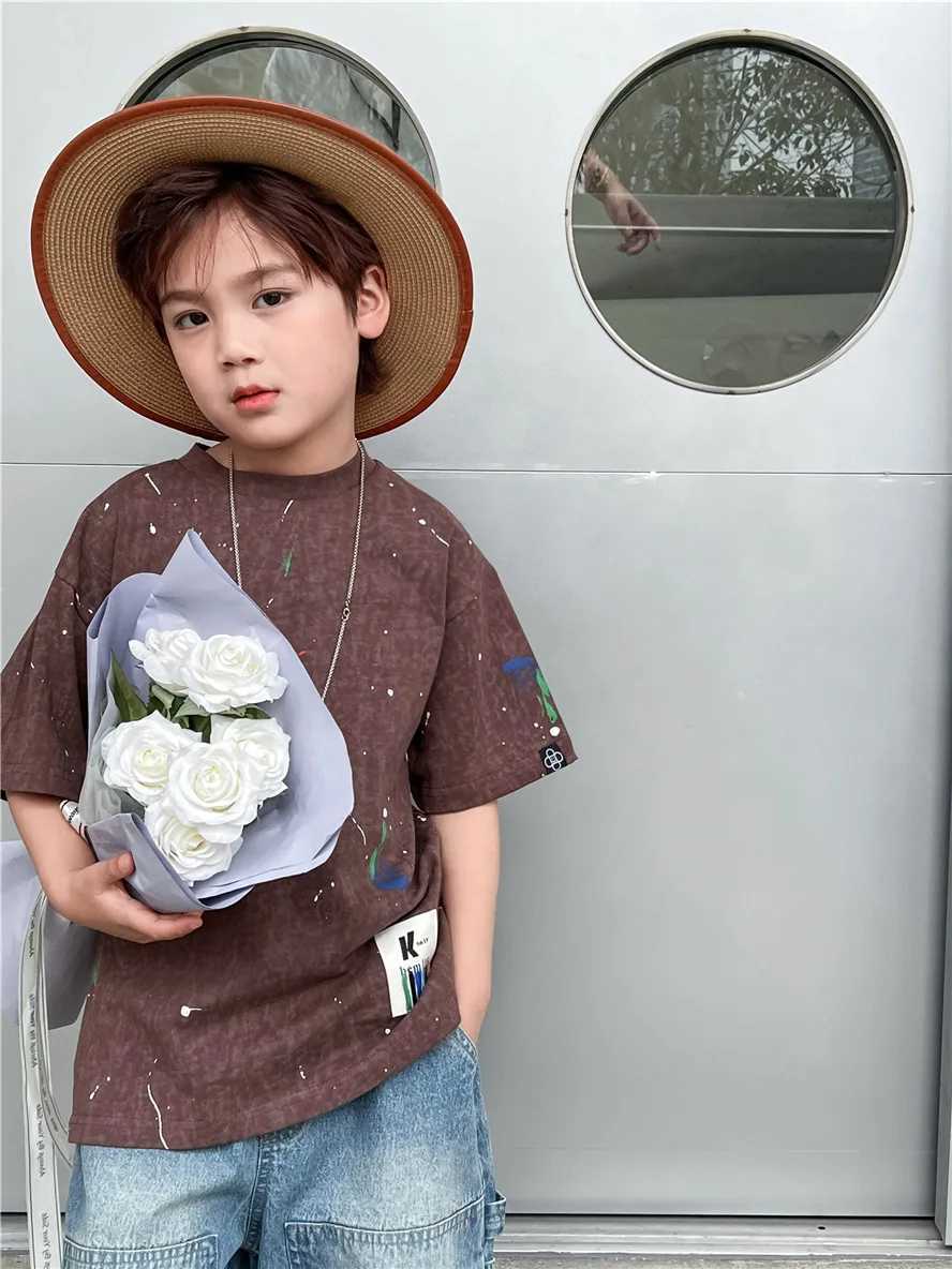 2025 childrens clothing summer style childrens short sleeved niche splash paint tie dye short sleeved T-shirt fashion style S2548