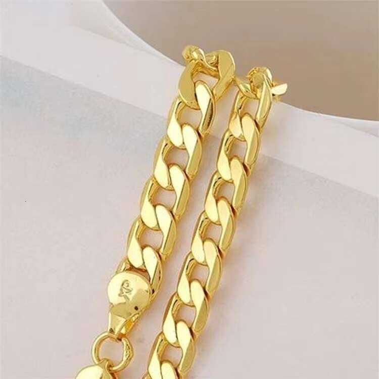 18 K Gold Plated Mens Necklace 5mm Stainless Steel Wide Chain Fashion Cuban Chain Necklace Jewelry Gift Wedding Party