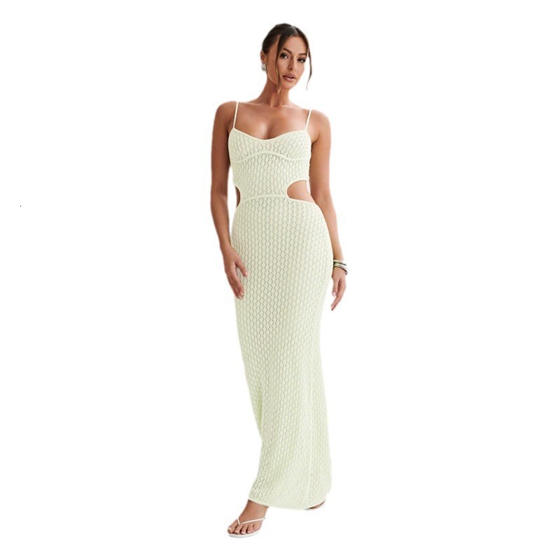 2024 Summer New Beach Skirt Womens Solid Color Sexy Knitted Beach Bikini Swimsuit Womens Dress