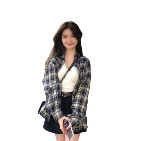 2025S Designer Women S T Shirt Checkered Men S And Women S Spring Summer New Lazy Style Loose Shirt Cardigan Jacket Long Sleeved Top