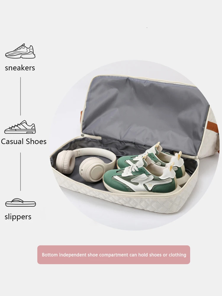 Nylon travel luggage bag with shoe accessories large capacity Argyle pattern casual weekend storage for overnight gym use 250408