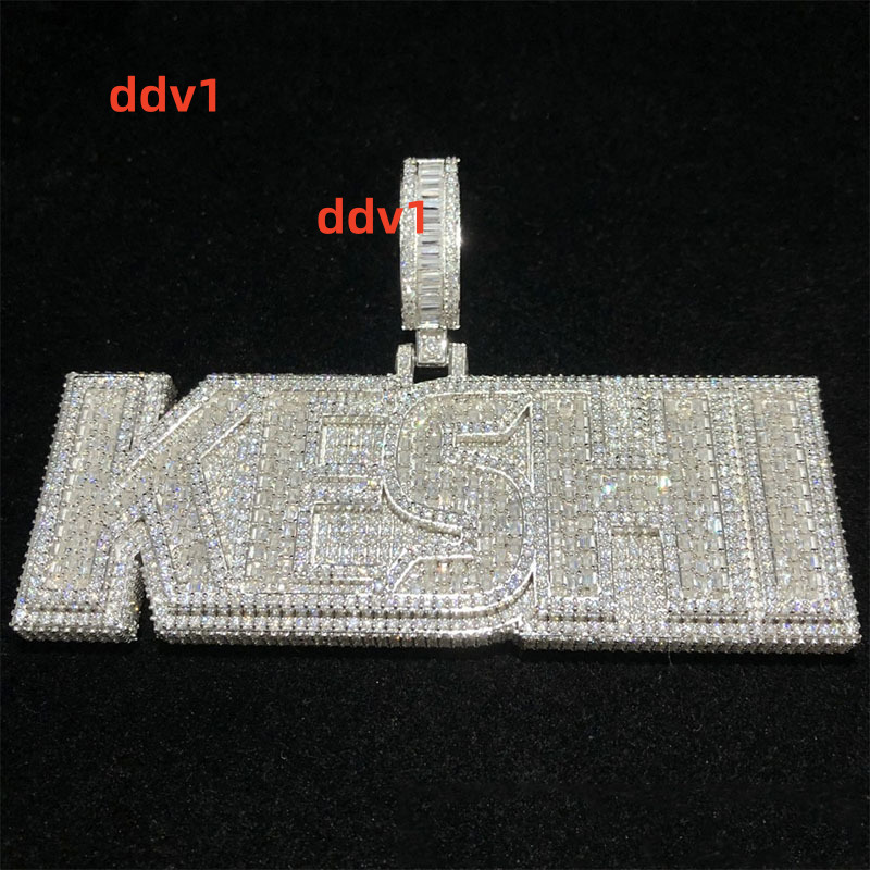 Personality Hip Hop Sterling Silver Moissanite Name Mosaic Alphabet Pendant for Men Customizable