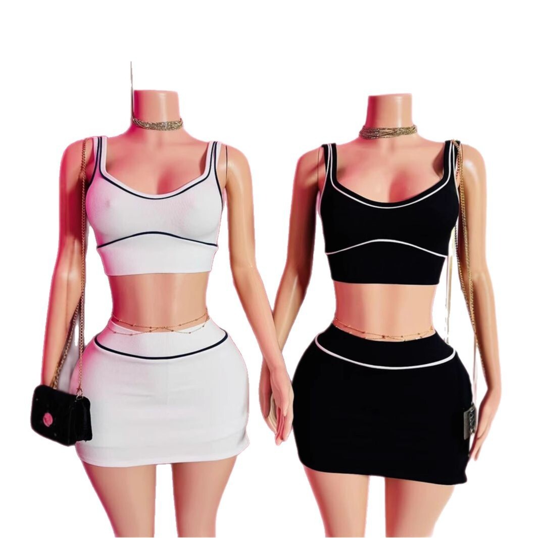 2025S Designer New Spring s Fashion Sports Strap Top Sexy Slimming Hip hing Short Skirt Set for Women