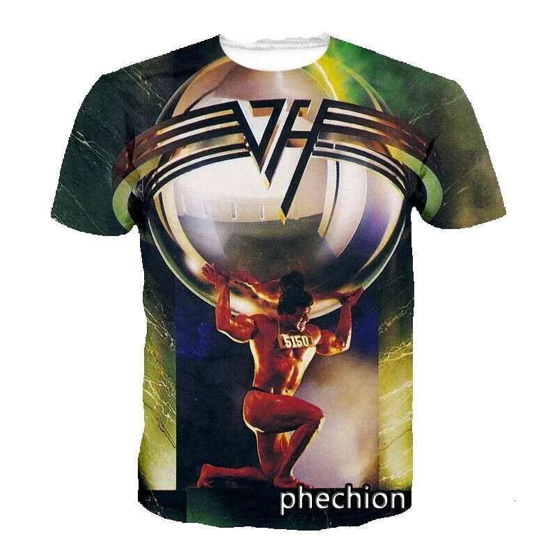 Phechion's new fashionable men's/women's Van Halen Band 3D printed short sleeved casual hip-hop summer T-shirt top, size 1500