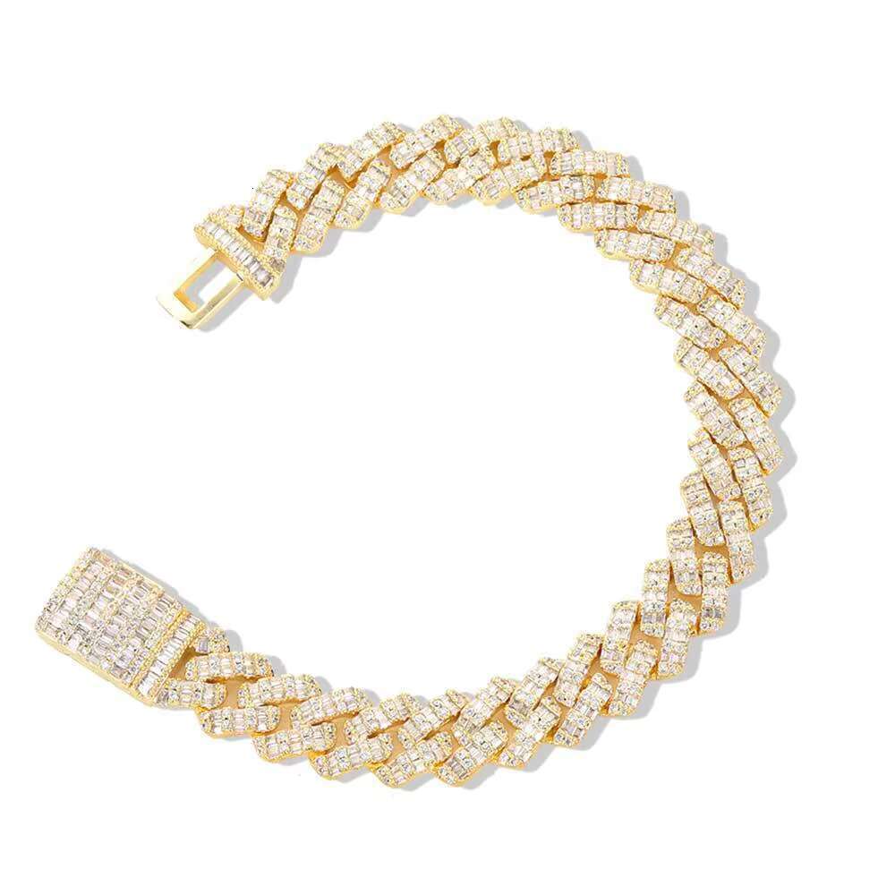 5A Set 14K 19mm 3-Row Iced Cuban Pure Sier Women's Chain