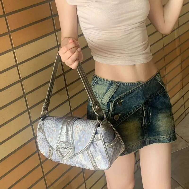 Leopard Printed Y2k Shoulder High Quality Streetwear Crossbody Rivet Decor Punk Underarm Fashion Bags For Women