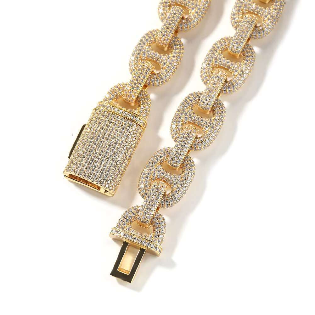 Brass Fine Chain Necklaces Bulk Chunky Hip Hop Men 16mm Iced Out Cz Mariner Coffee Bean Link Cuban Chain Necklace