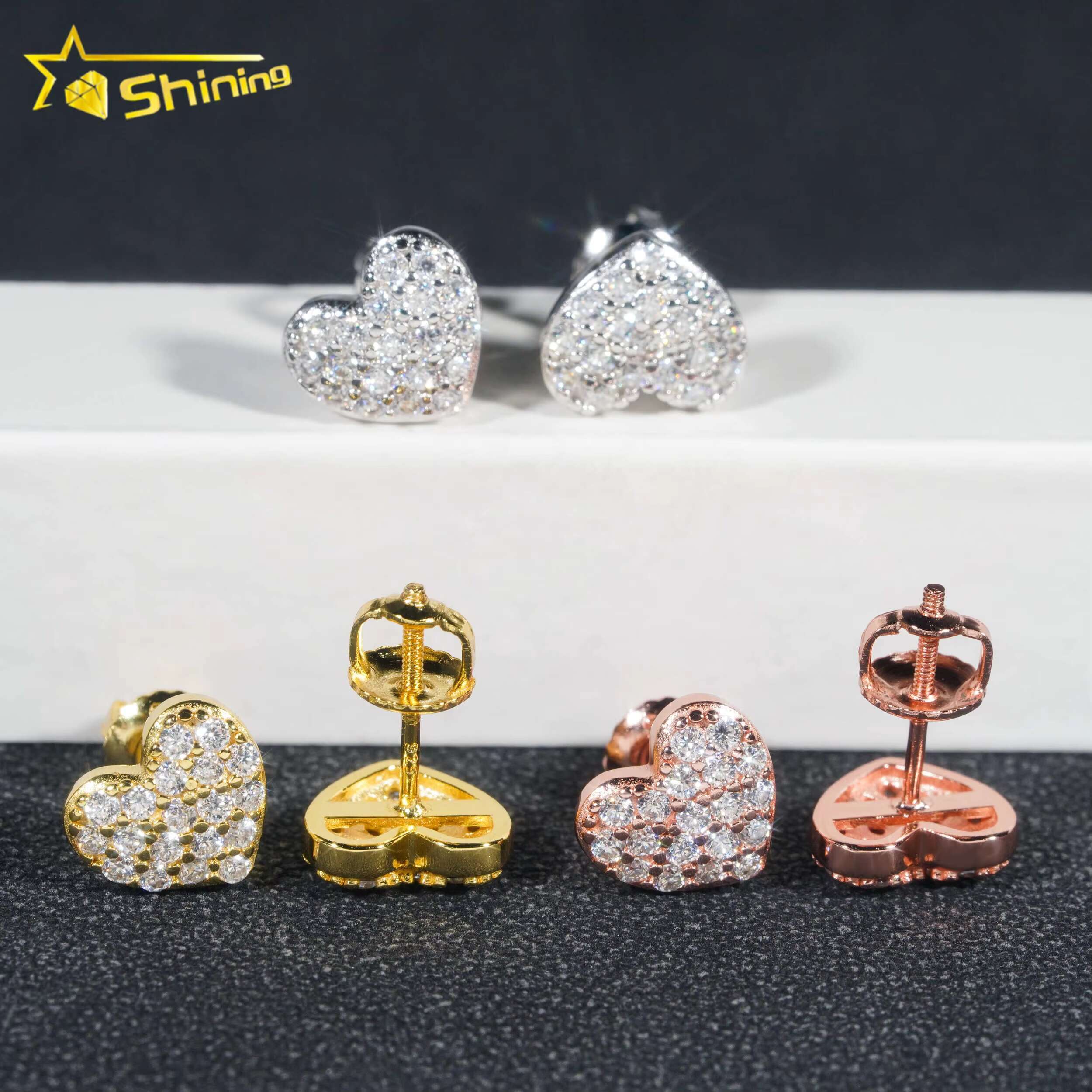 Fine Jewelry 925 Sterling Silver Gold Plated Iced Out VVS Diamond Moissanite Stud Earrings Dropshipping