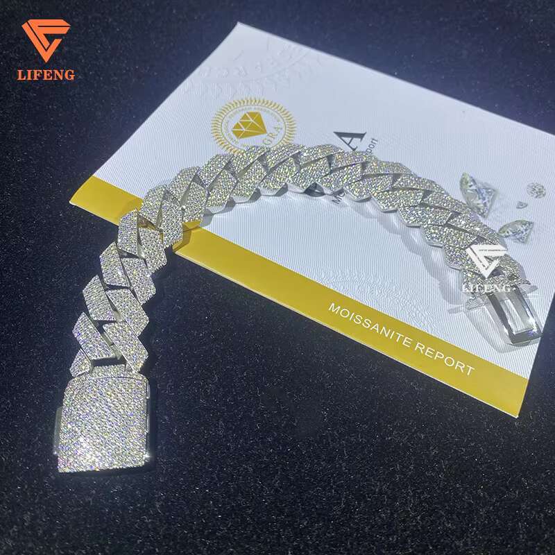 925 Silver Bracelets Luxury Custom Design Diamond Cuban Link Chain and Bracelet Set D VVS1 Moissanite Bracelet