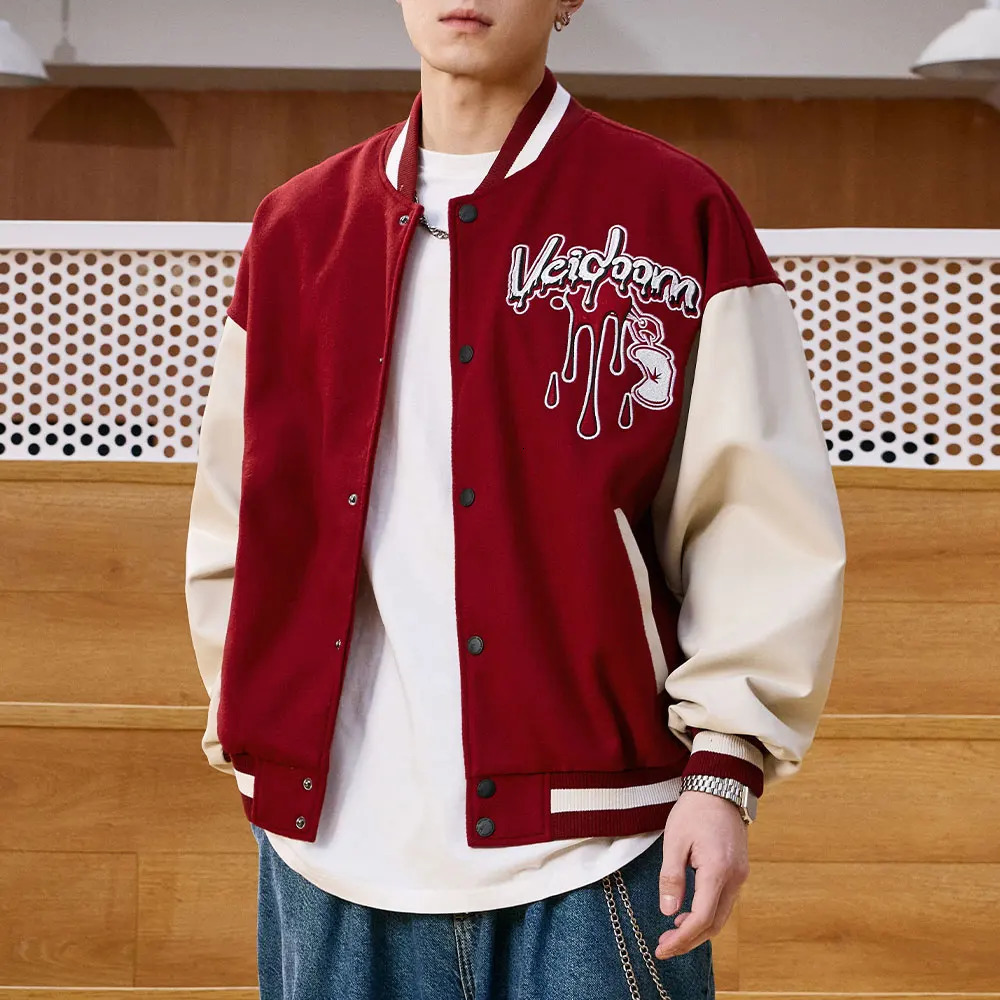 Veidoorn thick winter jacket with fashionable graffiti n casual baseball collar long sleeved button down 250409