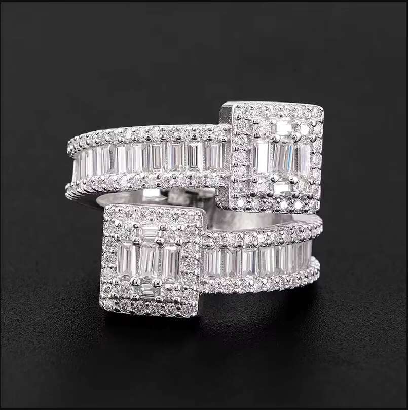 925 Silver Ring Hip Hop Baguette Cut VVS Moissanite Women Ring Men Luxury Party Jewelry