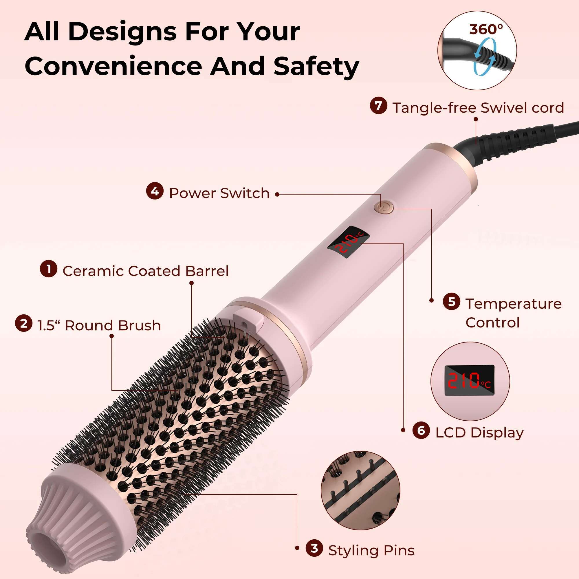1.5 Inch Curg Iron Ceramic Thermal Heated Round Heating Brush Electric Hair Curler Comb