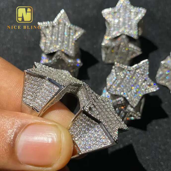 Classic Custom Baguette Star Hip Hop Style Men Ring Iced Out VVS Moissanite Diamond Jewelry 925 Sterling Silver Rings Men Women