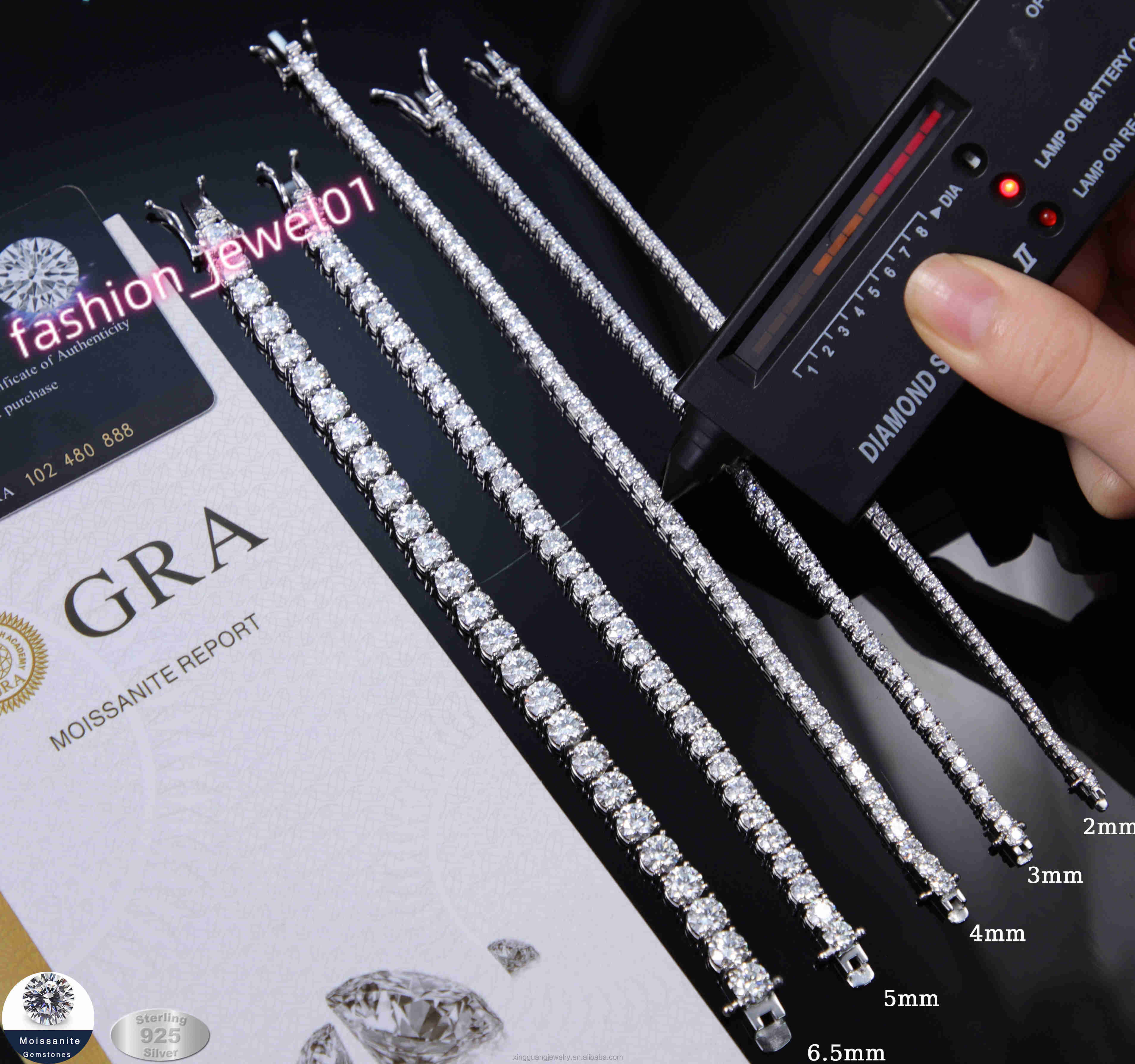 XingGuang Mossanite Tennis Bracelet in Stock 2mm-6.5mm S925 Silver Men Women Hip Hop Bracelet VVS Diamond Tennis Link Bracelet
