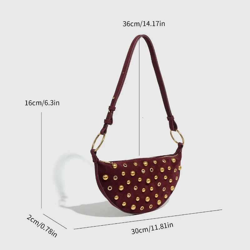 Designer Studded Crescent 2025 New Women Metal Underarm Bag High-End Retro Rivet Polka Dot Shoulder Bags
