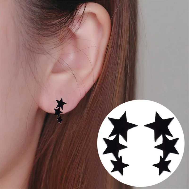 Fashion Simple Small Star Black Stud Earrings For Women Piercing Ear Surgical Steel Earring Jewelry Accessories Pendientes Mujer Z250408
