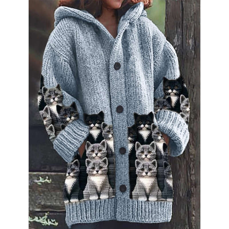 2025 New Halloween Animal 3D Printed Casual Hooded Cloak Jacket autumn sweater print wildfox sweaters for women