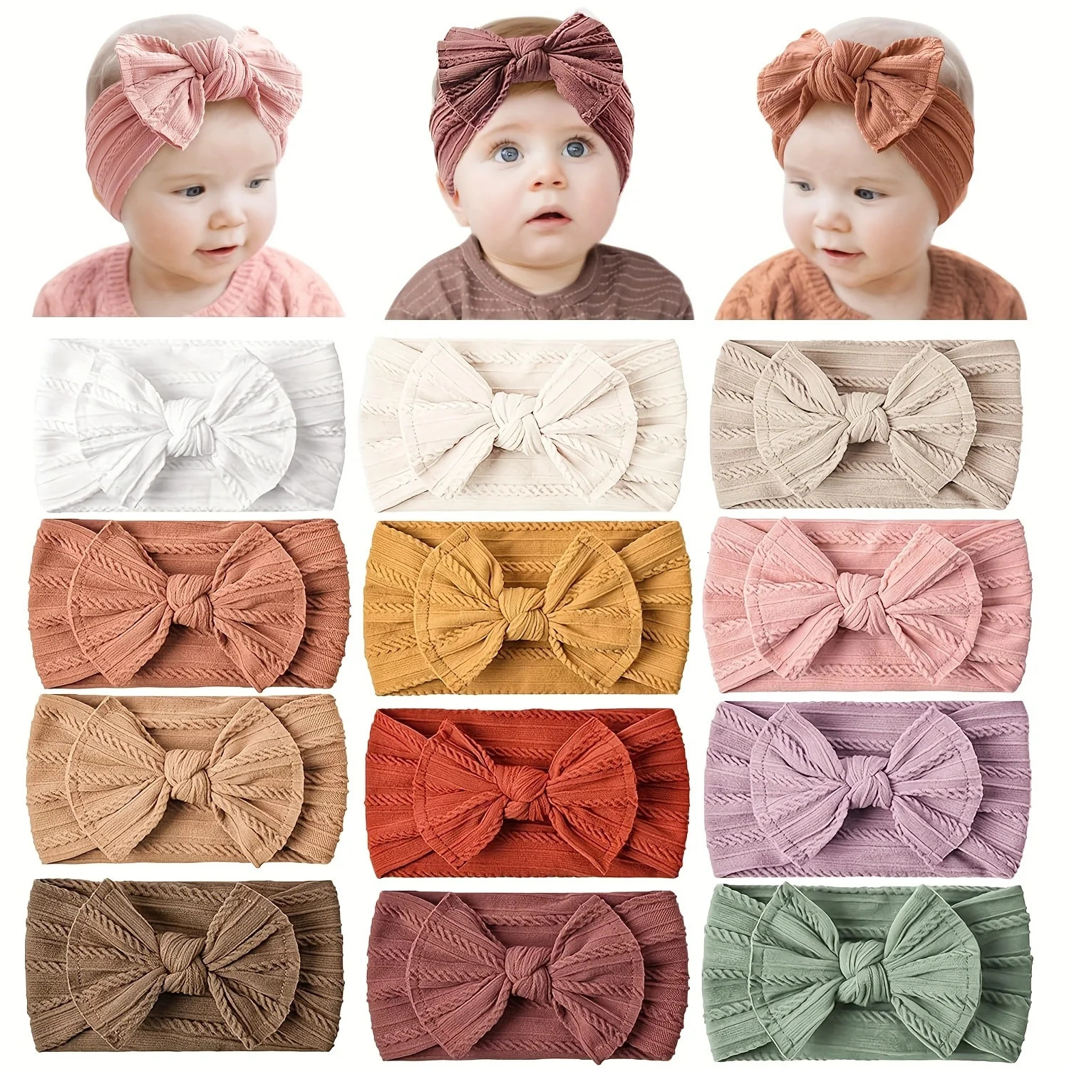 12 pieces/set of baby nylon headband hair bow elastic hair handmade hair accessories suitable for baby girls borns infants toddlers and children 25040