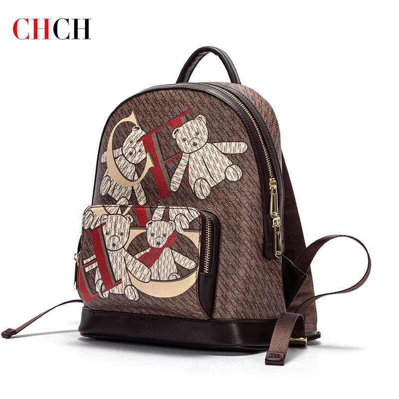 CHCH Women's 2024 New Bear Cartoon Pattern Letter Design Backpack