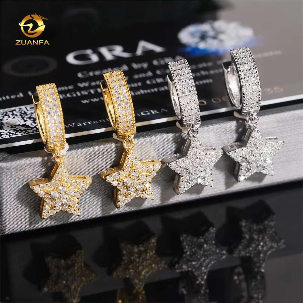 Hip Hop High Quality Star Drop Earring VVS Moissanite Diamond 925 Silver Hoop Earrings