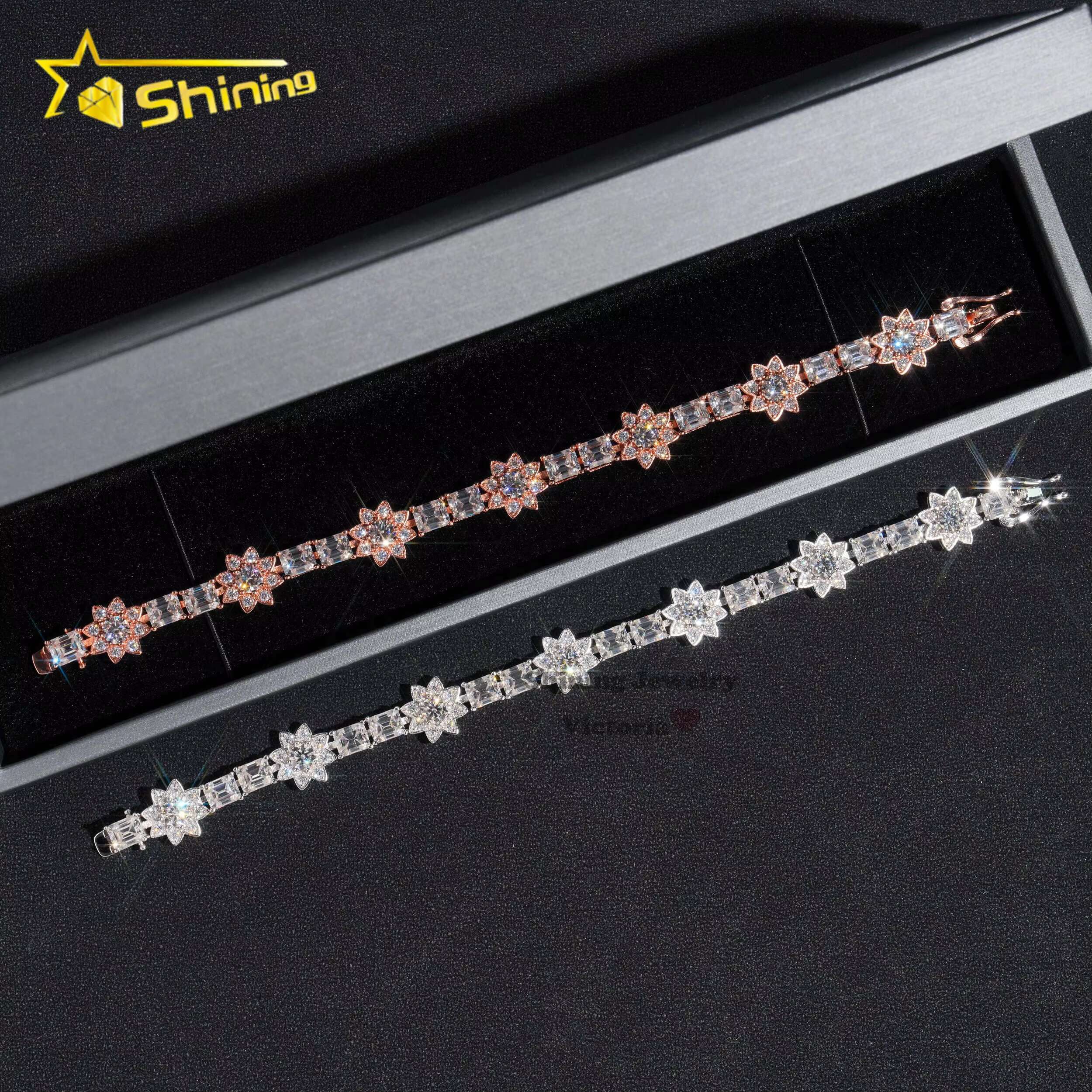 New Fashion 13mm Flower Style Fancy Cut Vvs Moissanite Diamond Tennis Bracelet