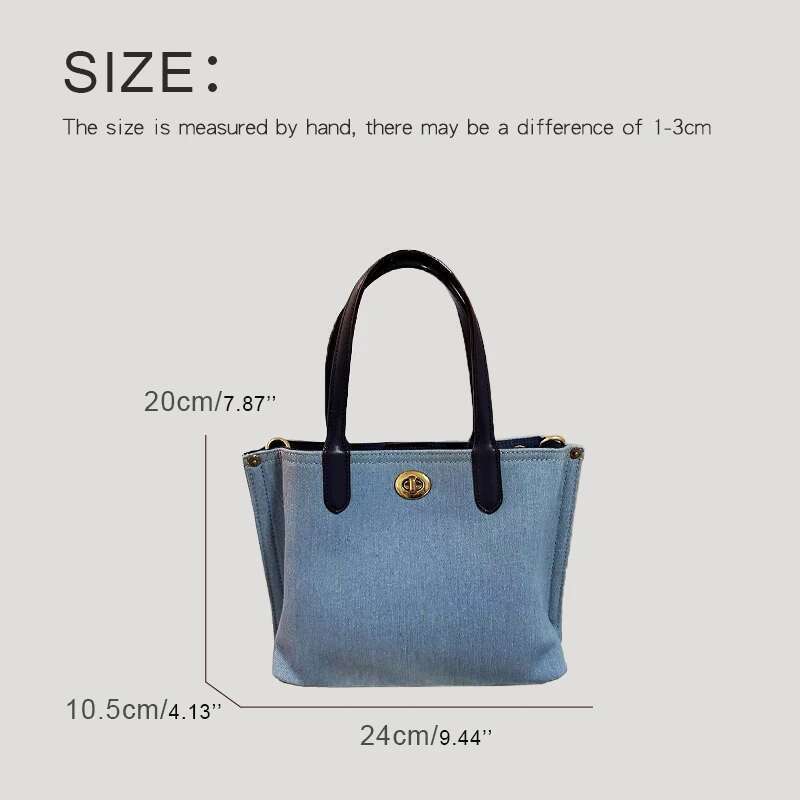 England Style Denim Small Tote Bags For Women Designer Handbags Purses 2024 New In Vintage Lock Top Handle Cloth Shoulder