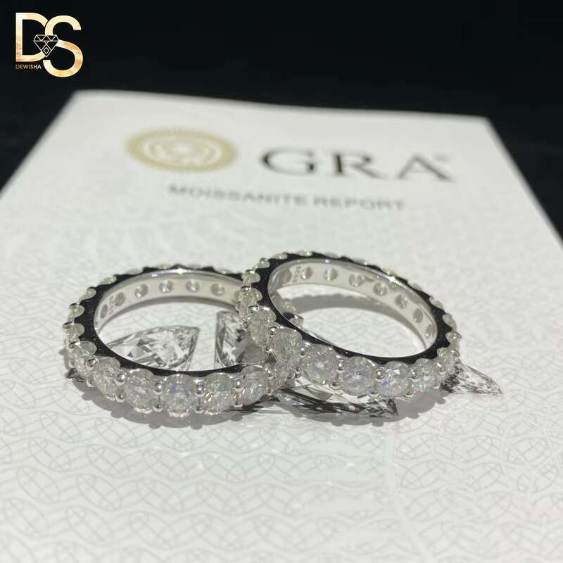 Wholesale Custom Wedding Jewelry White Gold Plated 925 Sterling Silver VVS Moissanite Iced Out Tennis Ring