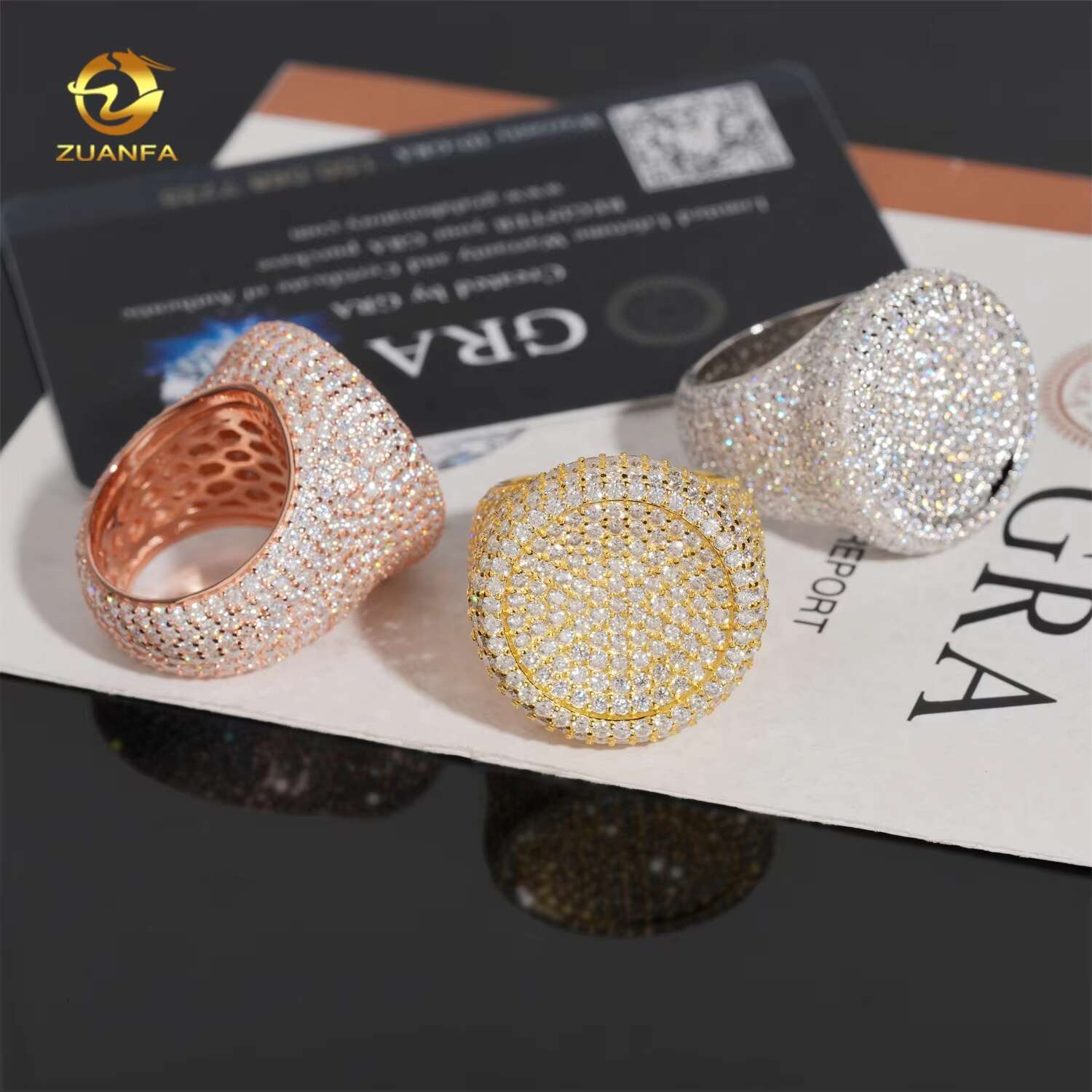 Hot Selling Wholesale Price Iced Out Jewelry Round Shape 18k Gold Plating Hip Hop Moissanite Diamond Ring