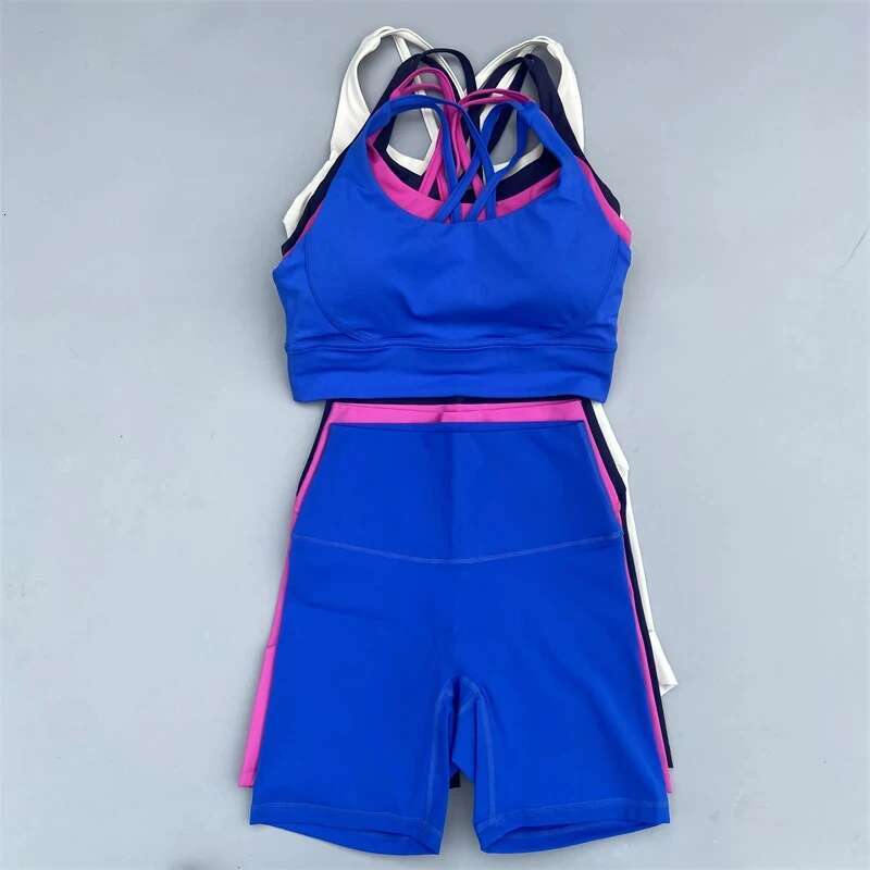 Solid Color soft gym Yoga Set short Legging +cross sport bra Tracksuit Women Gym Suit Comprehensive Training Jogging Athletic