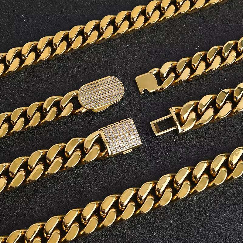 18k Gold Plated Jewelry Wholesale Hip Hop Stainless Steel Waterproof Cuban Chain Necklace Miami Cuban Chain