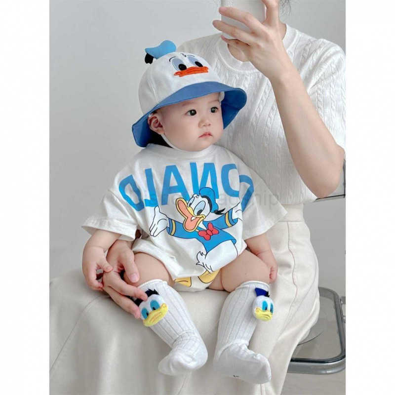 Disney Newborn baby clothes summer thin set bag fart clothes cute and super cute Donald Duck outdoor baby jumpsuitXJ250409