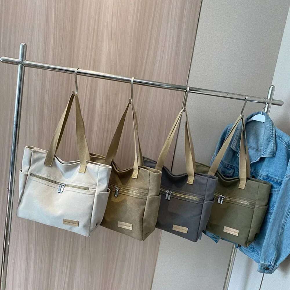 Fashion Retro Versatile Canvas Tote Bag Leisure Student Shoulder Bags Portable Handbag With Zipper For Women 2025