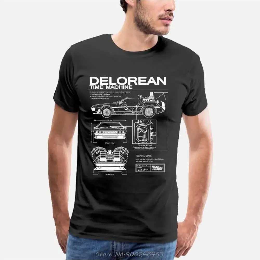 Back to the Future Delorian Schematic T-shirt Printing TShirt Mens Motorcycle T-shirt Summer Mens Hip Hop T-shirtXJ250409