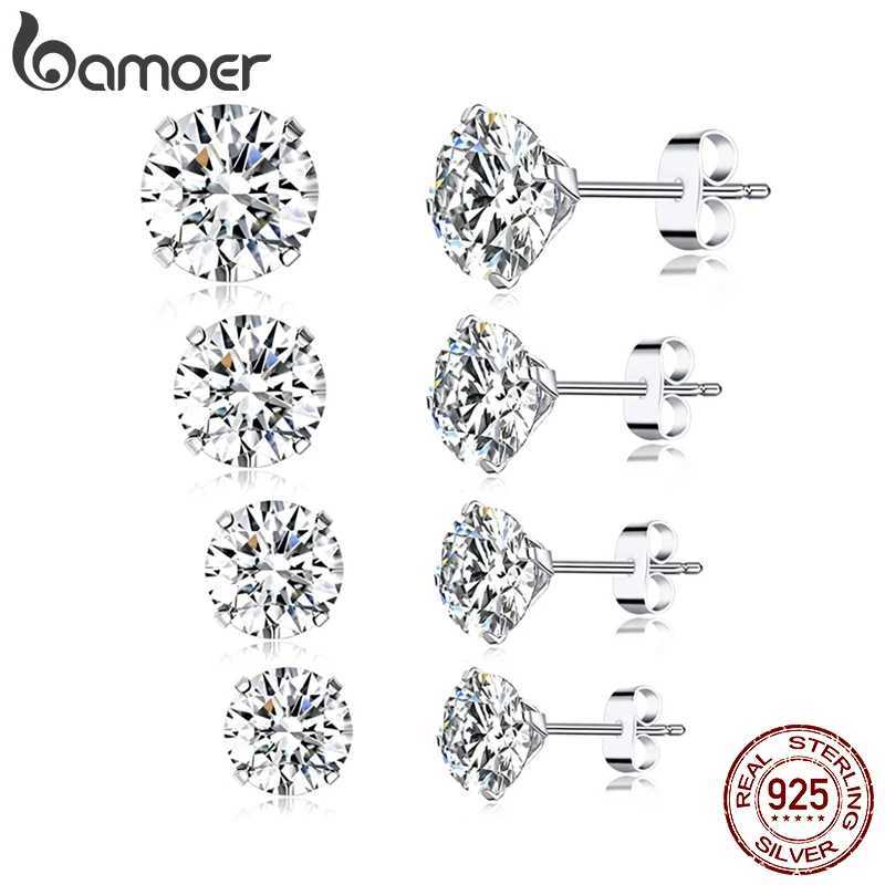 bamoer CZ Stud Earrings 925 Sterling Silver Platinum Plated Round Cubic Zirconia Hypoallergenic Earrings 4mm 5mm 6mm 7mm BSE166 Z250408