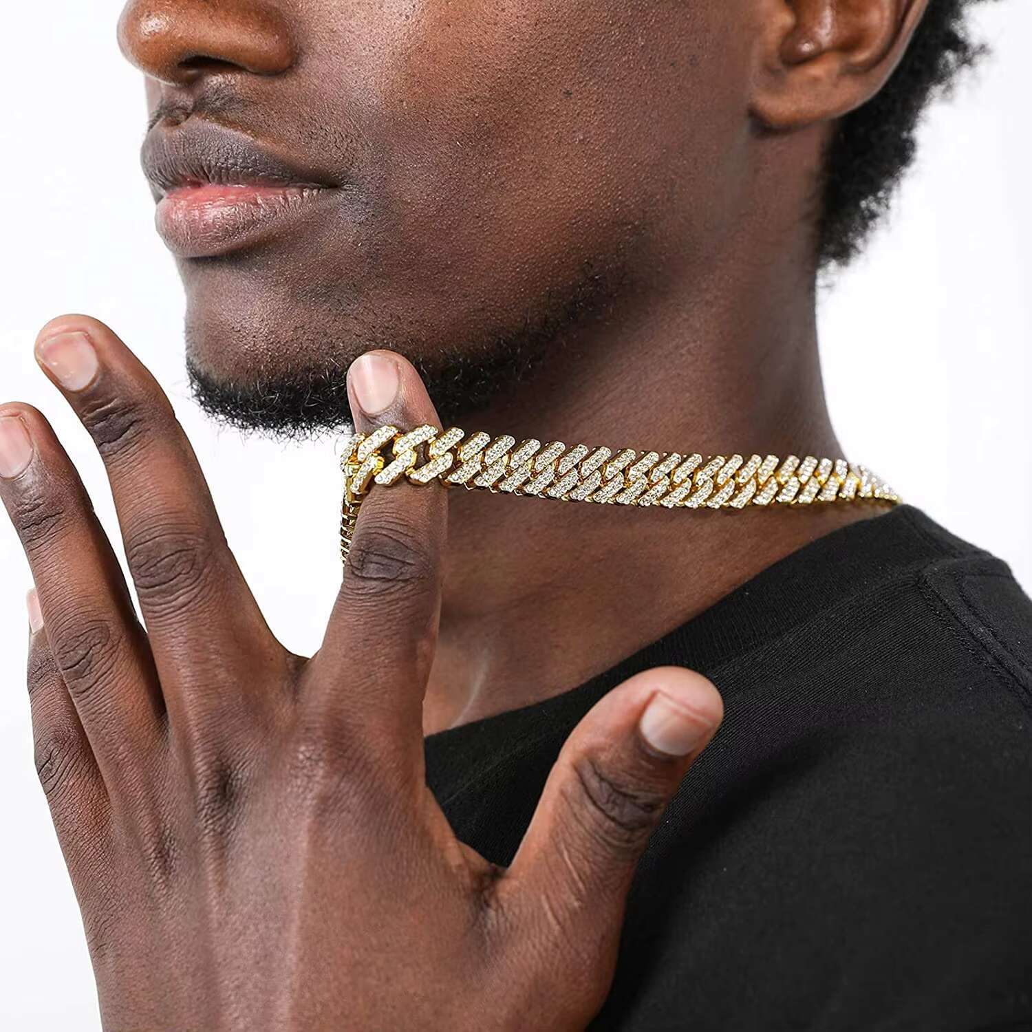Cuban Link Chain Mens Iced Out Miami Cuban Necklace Silver Gold Bling Diamond Hip Hop Jewelry for Women