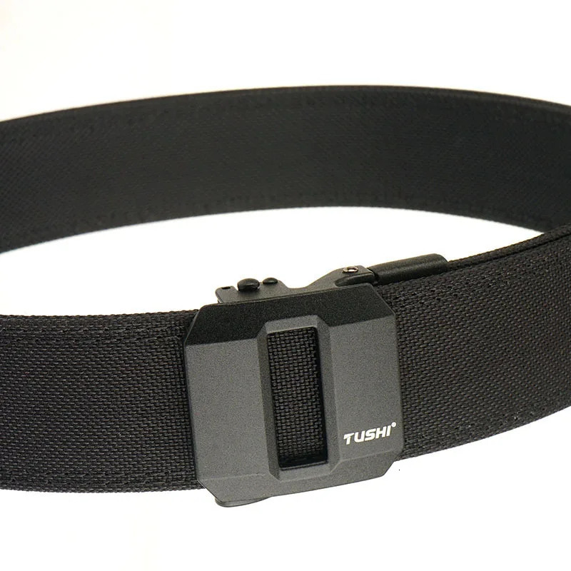 TUSHI Hard Tactical Gun Belt Mens Metal Automatic Buckle Thick Nylon 3.8CM Wide Casual Sports IPSC Girdle Male 250403