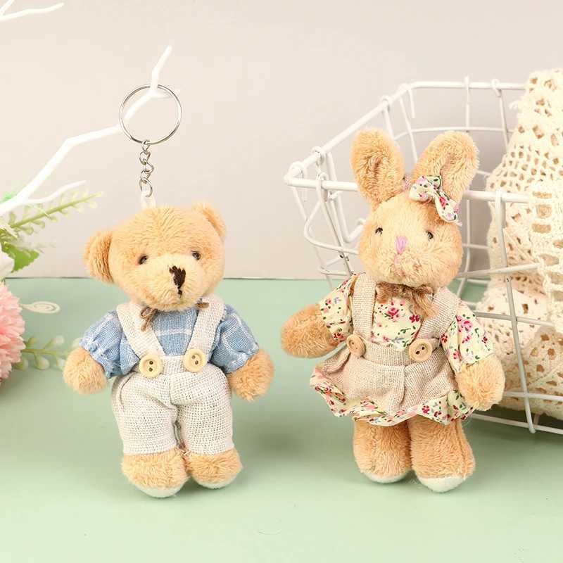 Cute clothing bear plush toy cartoon rabbit pendant soft filled doll keychain backpack car bag keyring decoration childrens giftXJ250409