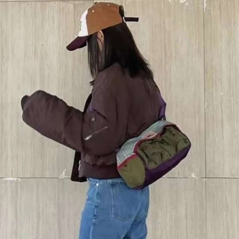 Patchwork Contrast Color Plaid Women's Handbags Vintage Grunge Haruku Shoulder Bag Fashion Y2k Aesthetic Casual Crossbody Bags