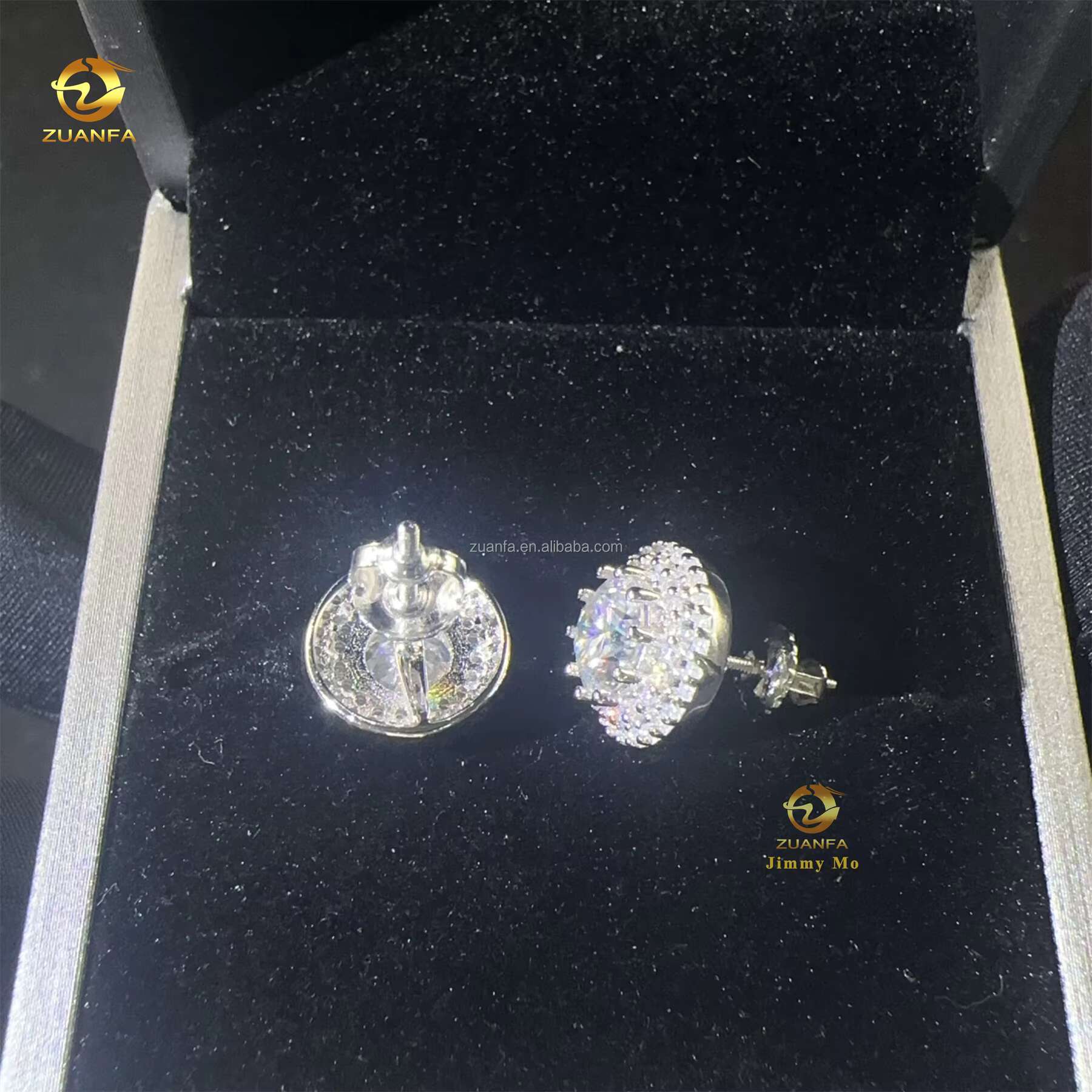 Stylish Fashion Style Drop Shining Hip Hop Circle Crescent Shape Iced Out Moissanite Diamond VVS1 Stud Earrings Man Gift