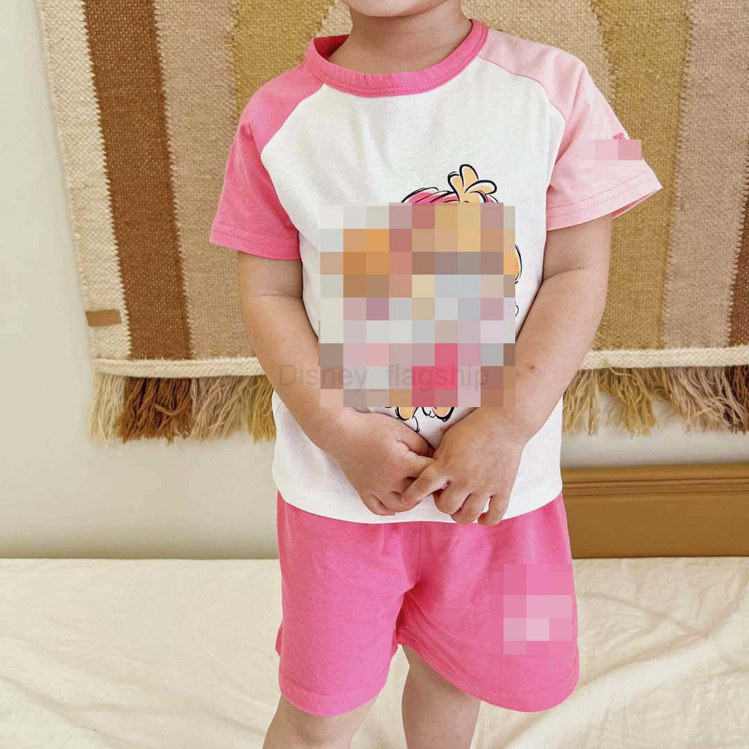Disney 2025 Summer Childrens Set Cotton Printed English Character Icon Leopard Pattern Shorts for Boys and Girls Two Piece Set TrendyXJ250409
